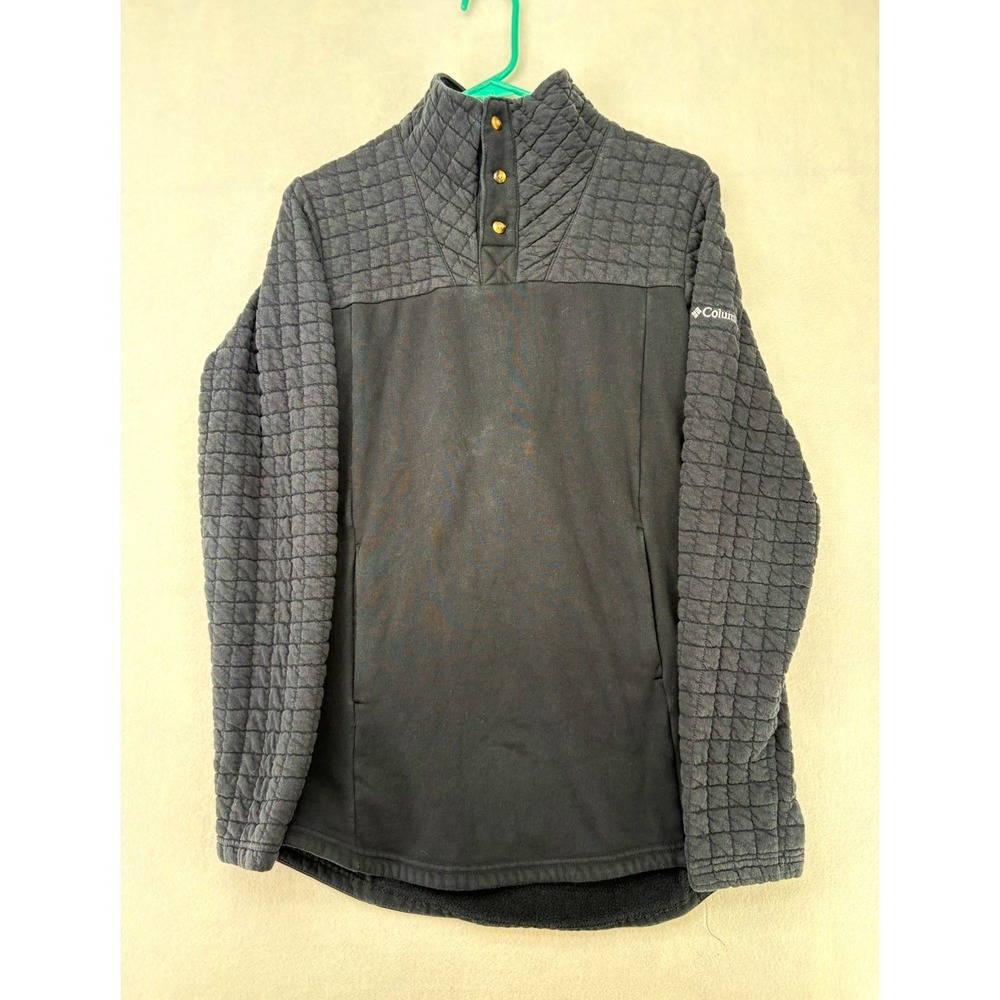 Columbia Quilted Snap Neck Pullover Sweatshirt Black Pockets Men's M AL2890